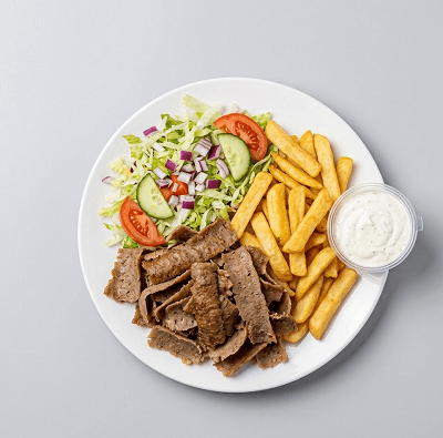 Lamb Doner Meat, Chips, Salad 