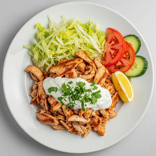 Chicken Doner Meat, Chips, Salad 